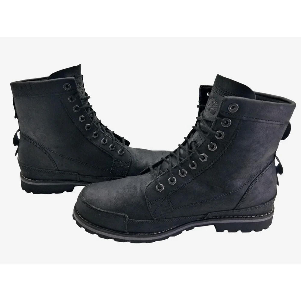 Timberland Boots Mens Size 10 Black Nubuck Combat Ankle Work Lug Sole A2NVQ